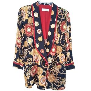 Vintage 80s Clock Print Blazer Lightweight Size Large Dopamine Art To Wear Indie